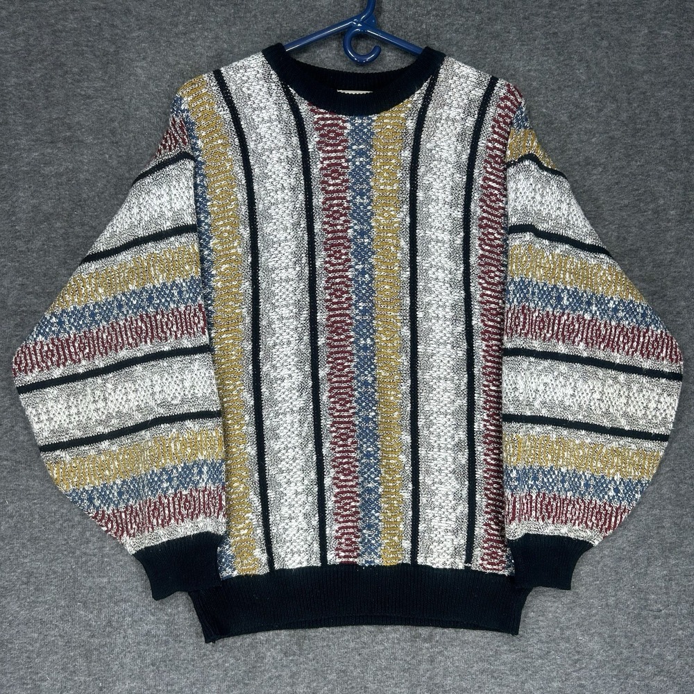 Vintage 80s Santana Sweater Mens Medium‎ Multicolor Textured Abstract Geometric